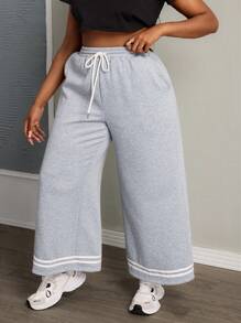 Slaydiva Damen Große Größen 2024 Neue gestreifte Sweathose mit Tunnelzug Taille und geradem Bein, Lässig