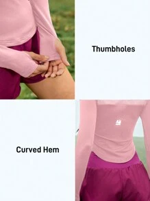 In My Nature 女士纯色圆领长袖休闲户外 T 恤 - 粉色 - 查看 6