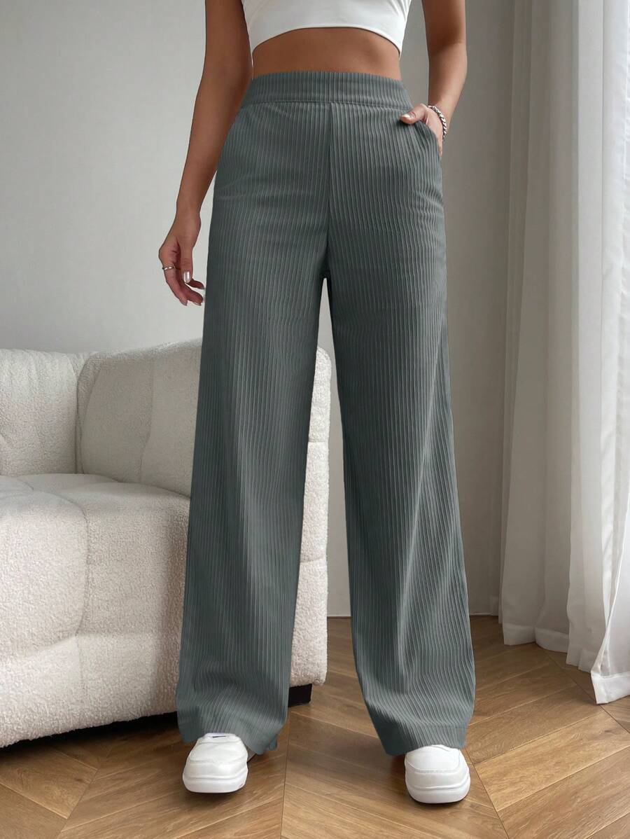 SHEIN EZwear Women's Solid Color Pocket Simple Casual Long Pants