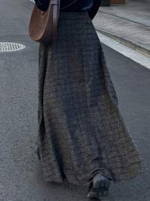 FRIFUL Women's Autumn/Winter Textured Plaid A-Line Skirt - Dark Grey - View 2
