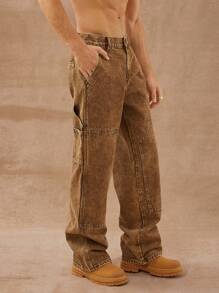 Manfinity VCAY Men Premium Cotton Denim Straight Leg Utility Jeans - Brown - View 6