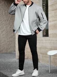 Manfinity CasualCool Chaqueta casual con cierre de cremallera y bloques de color para hombre de talla grande