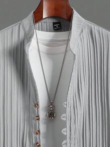 Manfinity Homme 男士纯色长袖单排扣休闲宽松衬衫，秋季 - 灰色 - 查看 4