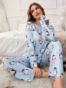 SHEIN 1 Set 140g Digital Printed Milk Silk Pajamas Set For Women, Fall Winter Clothes Cozy And Elegant Details - Multicolor - View 4