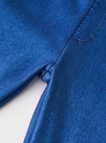 2 件装年轻女孩简约酷炫牛仔效果针织厚款紧身裤，黑色和蓝色 - 彩色 - 查看 5