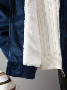 SHEIN Abrigo de lana de manga larga con parche sólido y de cuadros para niños preadolescentes