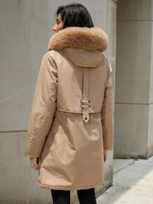 Aveloria Luźna, długa parka z kapturem i ściągaczem w pasie, z małym nadrukiem na plecach, ciepła, ocieplana, syntetyczna izolacja z poliestru, kurtka zimowa, kurtka zimowa, płaszcz na zimowe ubrania