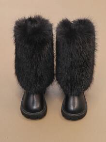 Children's Fashionable Fluffy High-Rim Boots - Black - View 6