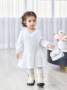 SHEIN Baby Mädchen Gestricktes A-Linien Kleid, modisch & vielseitig für lässige Ausgänge, Partys und Veranstaltungen im Herbst/Winter