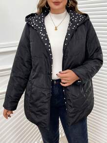 SHEIN Clasi Plus Size Reversible Padded Coat, Autumn & Winter - Black - View 5