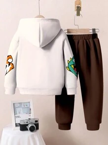 SHEIN Leap Crew Bộ 2 quần nỉ và áo hoodie in hình thỏ hoạt hình rộng rãi cho bé trai, áo hoodie chui đầu dáng rộng cho bé trai mặc dạo phố mùa thu/đông - Nhiều màu - Xem 3