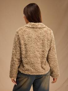 Forever 21 Plus Size Fluffy Women's Fluffy Zip-Up Warm Coat, Autumn And Winter - Camel - View 7