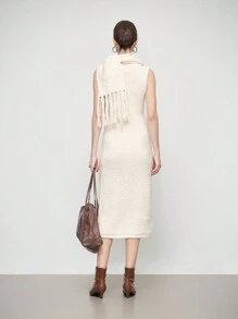 SHEIN Clasi Sleeveless Solid Color Minimalist Long Sweater Dress, Casual Everyday Wear - Apricot - View 2