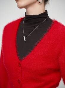 SHEIN LUNE Women's Solid Color Single-Breasted Fitted Lantern Sleeve Cardigan Sweater, Autumn/Winter Fall Cloth For Women - Red - View 4