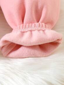 2pcs Baby Girls Athleisure Fleece Letter Print Sweatshirt & Pants Set, Autumn/Winter - Pink - View 3