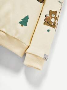 Cozy Pixies 2 pezzi Set di felpe girocollo per neonato con stampa di animali dei cartoni animati e colori a contrasto