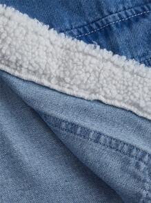 SHEIN MOD 大码牛仔夹克，短款，休闲马甲，毛茸茸拼布，蓝色，适合日常穿着