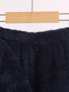 SHEIN 年轻男孩休闲简约基本款柔软羊毛保暖英文字母钴蓝色运动衫和裤子套装，适合秋冬季 - 藏蓝色 - 查看 7