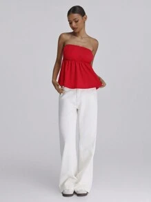 Forever 21 Women Summer Casual Solid Color Tube Top - Red - View 7