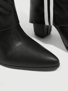 CUCCOO SZL Pointed Toe Chunky Heel Sexy Red Slip-On Bicolor Ankle Boots & Short Boots For Women, Fall/Winter For Christmas And New Year Holiday Valentines - Black - View 3