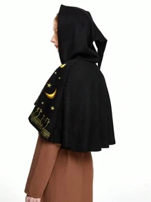 ROMWE Fairycore Giacca con cappuccio con decorazioni ricamate di Ognissanti per donne - nero - Visualizzare 4