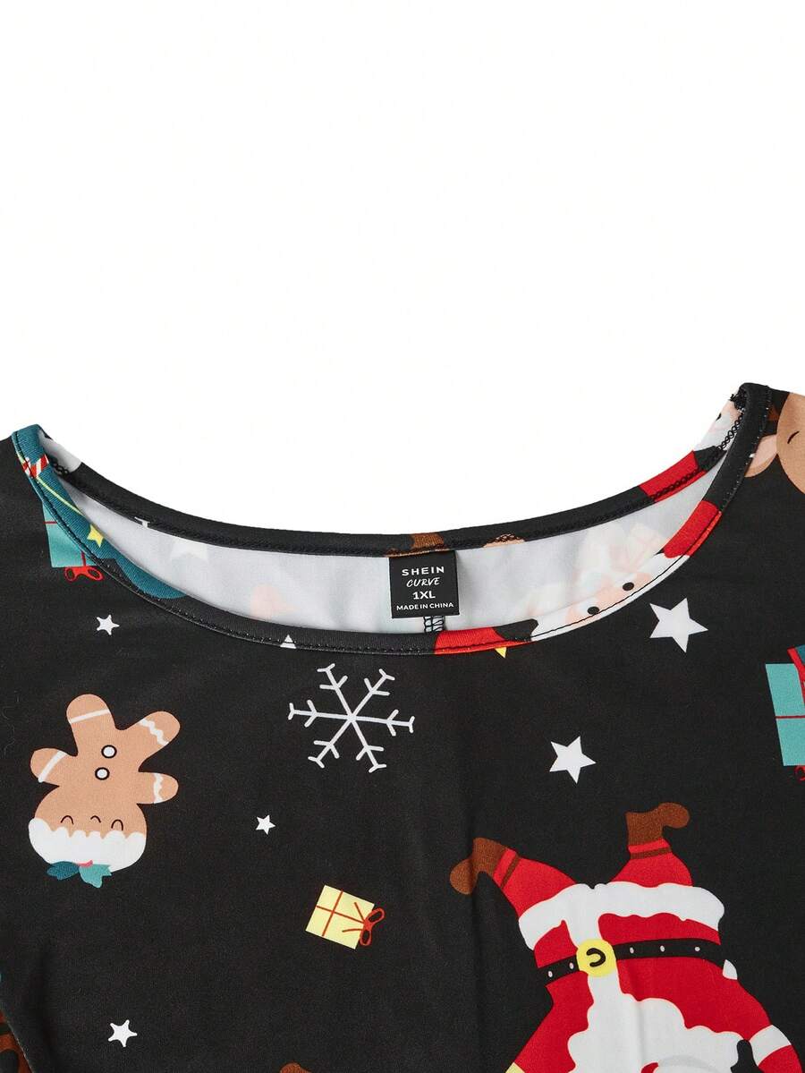 SHEIN Clasi Plus Size Women Christmas Knit Digital Print Fitted