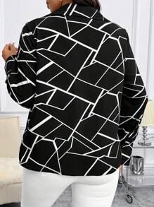 SHEIN Clasi Plus Size Casual Commuting Daily Loose Long Sleeve All-Over Print Shirt, Autumn