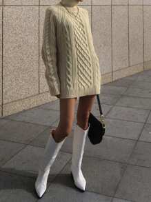 DAZY Áo len cổ lọ dệt kim dáng rộng cho nữ, Quần áo mùa thu cho nữ - Màu be - Xem 2