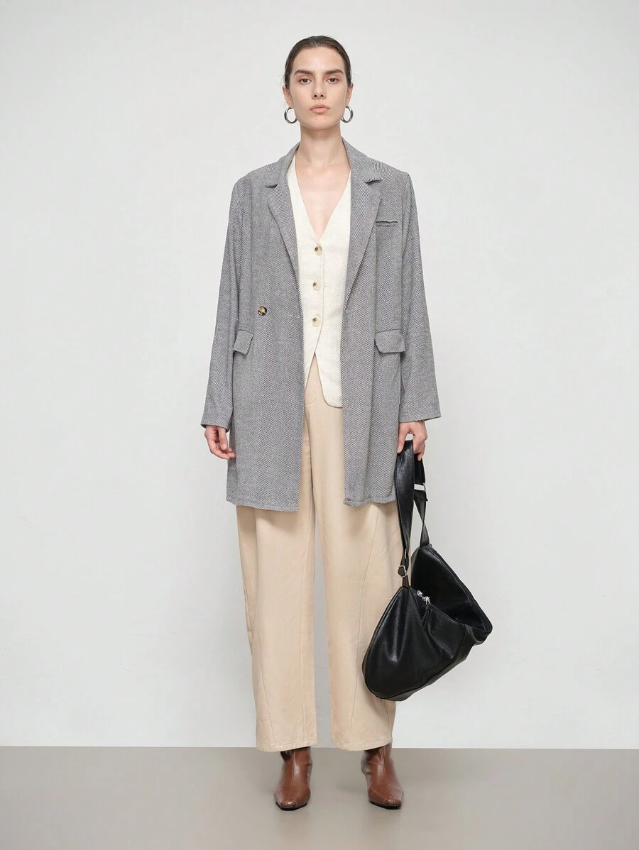 SHEIN LUNE Damska luźna kurtka casualowa, jesień - Ciemnoszary - Zobacz 1