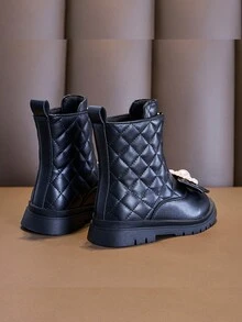 女童时尚靴子冬季新款儿童靴子秋季靴子女孩英伦风公主短靴 - 黑色 - 查看 2