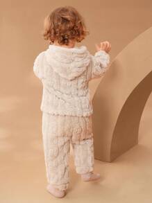 SHEIN Baby Boy Fleece Hooded Sweatshirt Jacket And Solid Color Fleece Pants Set, A Warm And Comfortable Outfit Suitable For Wear In Autumn, Spring And Winter. Keeping Them Fashionable And Comfortable In Autumn, Spring And Winter. - Apricot - View 2