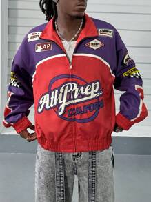 Manfinity VCAY 男士宽松数码印花长袖夹克，适合秋冬 - 彩色 - 查看 7