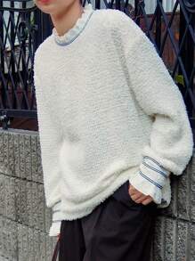 FRIFUL Damen Flauschiges Rüschen-Saum Farbblock T-Shirt mit thermisch gefüttertem Langarm Damen Oberteil, Herbst Damenmode