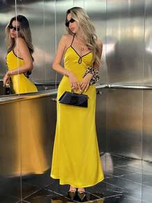 Allurite Vestido sirena con espalda descubierta y tirantes finos sexy