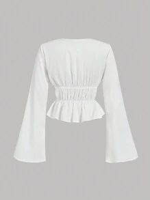 SHEIN MOD Áo kiểu nữ màu trắng thắt nơ phía trước tay loe, trang phục quỷ, phong cách cổ điển, áo cướp biển, phong cách hippie, áo đi chơi, trang phục lễ hội, đi biển, kỳ nghỉ, áo kiểu thường ngày cho nữ, áo trắng, phong cách boho, hoàn hảo cho kỳ nghỉ, hẹn hò, dã ngoại, tiệc tùng, dạ hội, lễ hội và sinh nhật, tiệc trà, mùa xuân/hè. - trắng - Xem 2