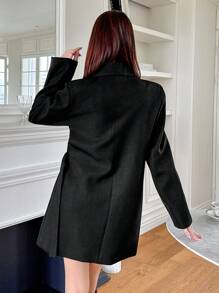 DAZY Blazer suelto con diseño de hebilla asimétrica lateral para mujer, ropa de otoño para vestimenta de negocios - Negro - Ver 6