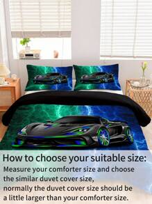 3 件赛车床上用品套装，舒适床单 - 1 件羽绒被套和 2 件枕套，采用亲肤 100% 涤纶纤维制成，涤纶面料，无填充物，适合所有季节，卧室或宿舍，旅行的理想选择 - 彩色 - 查看 7