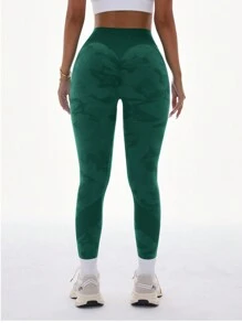 SHEIN Sports Contrast Color High Waist Seamless Sports Leggings