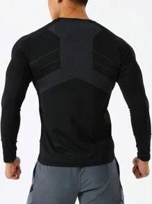 Gym Rark Boyfriend Style Men's Letter Print Slim Fit Long Sleeve Active T-Shirt Compression Shirt Men - Black - View 2