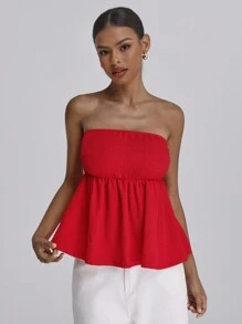 Forever 21 Women Summer Casual Solid Color Tube Top - Red - View 1