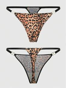 2pcs/Pack Seamless Sexy Leopard Print Thong Panties