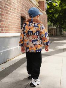 SHEIN Áo khoác có mũ trùm đầu in hình chú chó dễ thương cổ điển thường ngày cho bé trai, thích hợp cho bé trai từ 4-7 tuổi mặc vào mùa thu, xuân và đông, cho hoạt động ngoài trời và đi học - Màu vàng - Xem 2