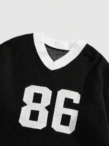 ROMWE MEN Street Life Herren einfarbiger V-Ausschnitt Pullover mit Patchwork-Design, Lässig Langarm