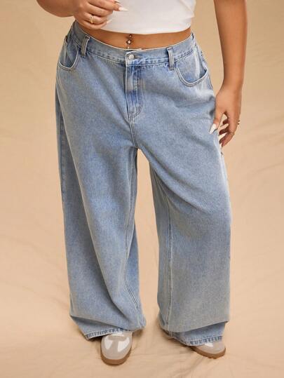 Forever 21 大码女式纯色宽松口袋休闲牛仔裤