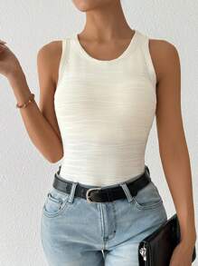 Chiquease Top ajustado de tirantes de cuello redondo de unicolor para mujer