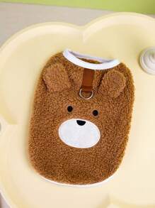 PETSIN 棕色泰迪熊毛绒牵引带连帽衫，舒适宠物服装 - 棕色 - 查看 2