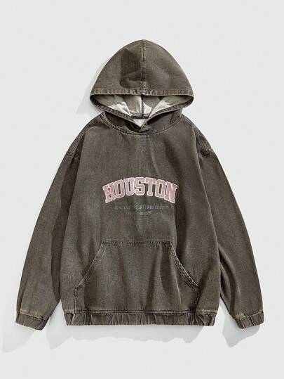 Street Life Felpa casual con stampa di lettere e spalle a goccia, uomo, primavera e autunno