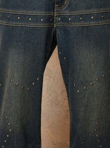 ROMWE MEN Grunge Punk Quần Jeans Baggy Denim Đơn Giản Thường Ngày Cho Nam Có Trang Trí Đinh Tán - Màu xanh lam - Xem 2