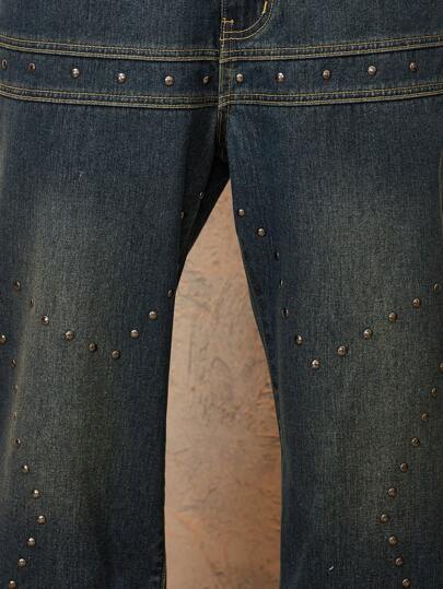 Grunge Punk Jeans baggy en jean décontractés et simples pour hommes avec décoration de rivets