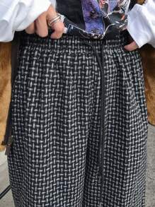 FRIFUL Women's Thick Plaid Loose Wide-Leg Casual Pants Fall,Winter - Grey - View 2